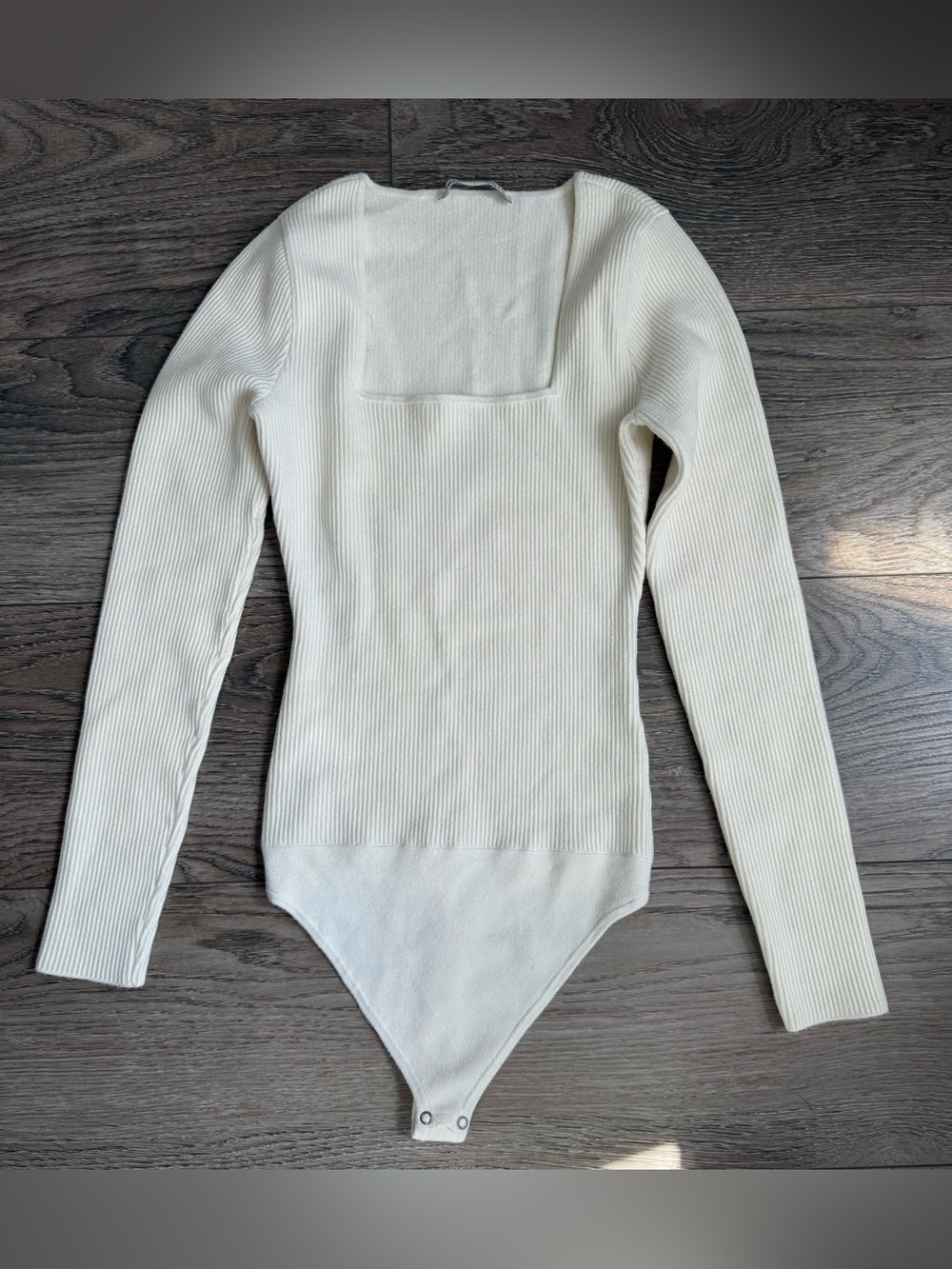 70. Abercrombie & Fitch Cream Ribbed Square Neck Long Sleeve Bodysuit